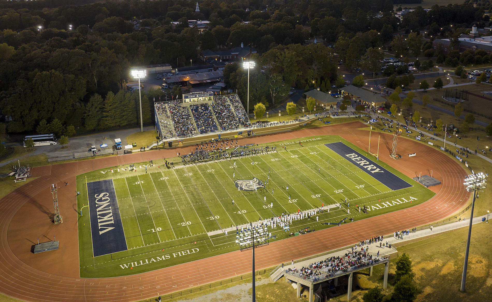 Aerial view of a Berry football game