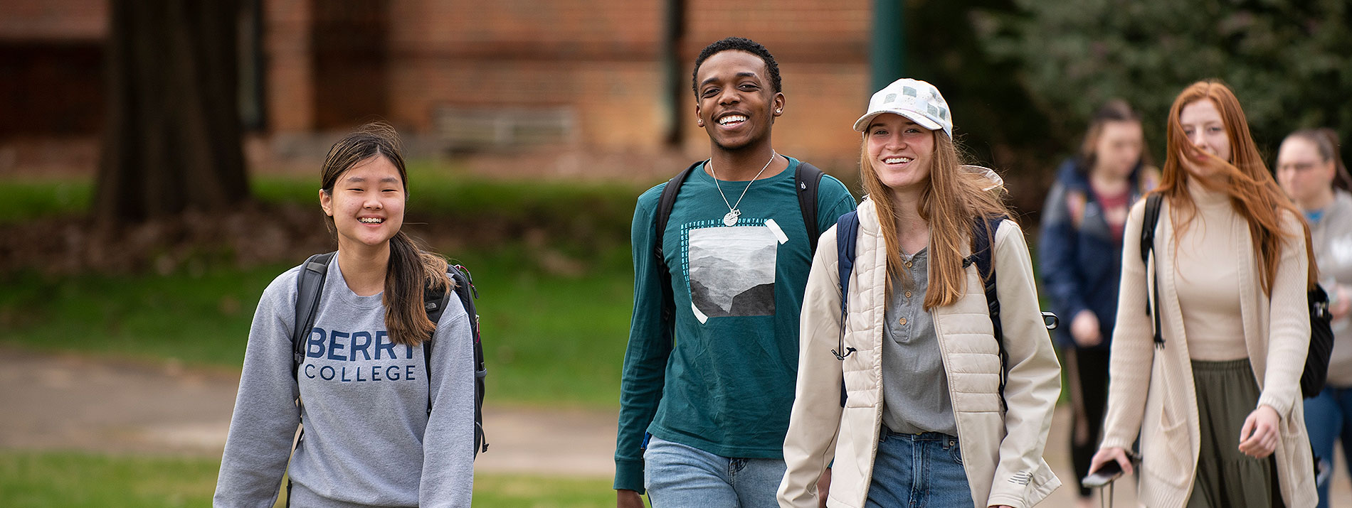 Students walking across campus